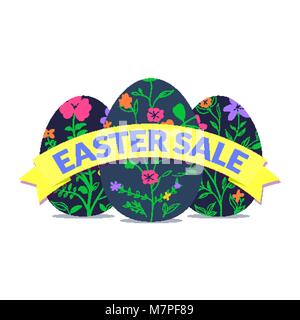 Pasqua Vendita banner e uova con motivi floreali Illustrazione Vettoriale