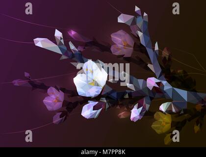 Ramo di fioritura di mandorla con fiori di colore rosa a partire da triangoli Illustrazione Vettoriale