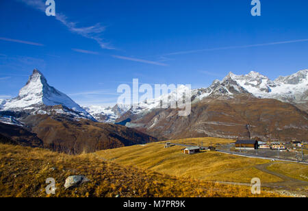 Vista sul Cervino da Zermatt - Gornergrat stazione ferroviaria svizzera Foto Stock