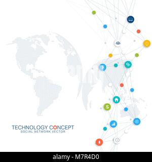 Abstract vettore di business ed infografico. Il cloud computing e la rete globale collegamenti concept design. Scientifica del modello di business con le icone per brochure, diagramma, flusso di lavoro, cronologia web design. Illustrazione Vettoriale