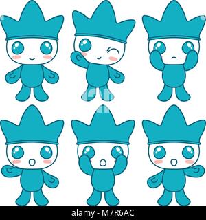 Impostare il carattere di emozioni. Carino il carattere blu. Illustrazione Vettoriale. Illustrazione Vettoriale