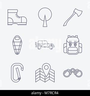 Set di corsa contorno Camping le icone su sfondo bianco. Illustrazione Vettoriale Illustrazione Vettoriale