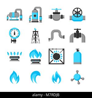 La produzione di gas naturale, iniezione e memorizzazione. Set di oggetti Illustrazione Vettoriale