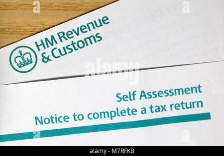Autovalutazione avviso per completare un ritorno fiscale Foto Stock
