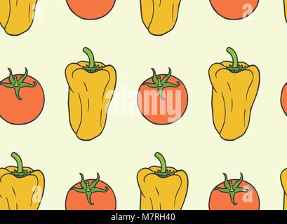 Modello senza giunture dal cibo vegan - pomodoro, peperone Illustrazione Vettoriale