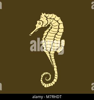 Illustrazione Vettoriale silhouette di cavalluccio marino. Cavalluccio marino realizzato in un colore sotto lo stampino. ippocampo Illustrazione Vettoriale