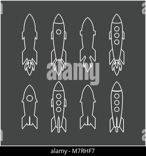 Icona del razzo e il razzo vettore silhouette set. Il design icona rocket, astronavi, razzo Illustrazione Vettoriale