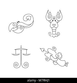 Un vettore di linea simboli zodiacali set - Bilancia, Scorpione, cancro sagittario Illustrazione Vettoriale