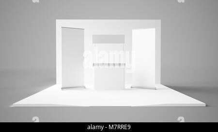 Stand espositivi con scrivania e due roll up 3d rendering Foto Stock