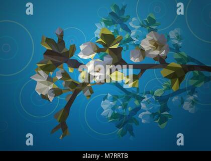 Fioritura il ramo di un albero con fiori di colore bianco da triangoli. Giornata di Primavera Illustrazione Vettoriale
