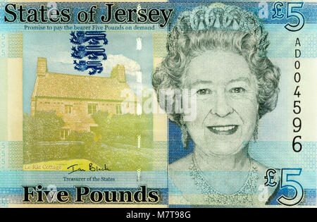 Jersey cinque 5 Pound Bank nota Foto Stock