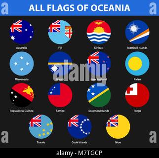 Set di tutte le bandiere dei paesi dell Oceania. Uno stile piatto Illustrazione Vettoriale