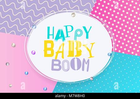 Baby-boom happy birthday memphis style Illustrazione Vettoriale