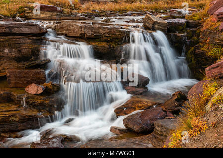 Cascata in autunno nelle vicinanze Logan pass, il Glacier National Park Montana Foto Stock