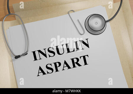 3D illustrazione di insulina aspart titolo su un documento medico Foto Stock