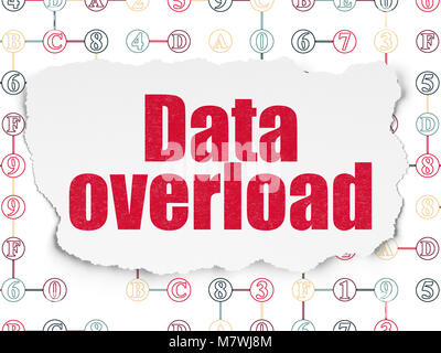 Concetto di dati: il sovraccarico di dati sulla presenza di frammenti di carta sullo sfondo Foto Stock