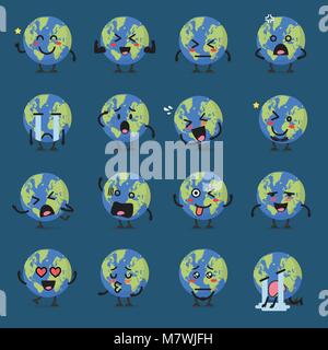 Globo terrestre carattere emoji set. Illustrazione Vettoriale Illustrazione Vettoriale