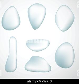 Impostare diverse gocce d'acqua. Spruzzare su vetro illustrazione vettoriale. Pulire gli schizzi su sfondo bianco. Illustrazione Vettoriale