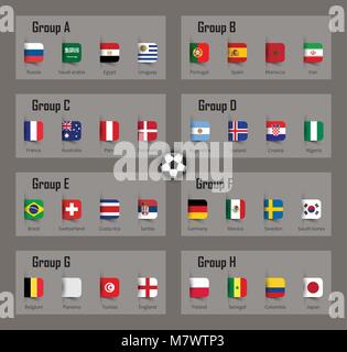 Calcio 2018 team group e bandiere nazionali . Vettore per international world Championship tournament . Illustrazione Vettoriale