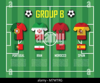 Calcio 2018 team group B . I giocatori di calcio con jersey uniforme e bandiere nazionali . Vettore per international world Championship tournament . Illustrazione Vettoriale