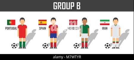 Calcio 2018 team group B . I giocatori di calcio con jersey uniforme e bandiere nazionali . Vettore per international world Championship tournament . Illustrazione Vettoriale