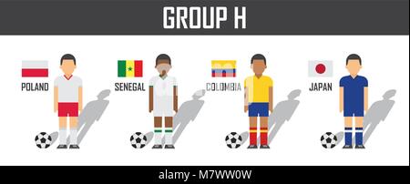 Calcio 2018 team group H . I giocatori di calcio con jersey uniforme e bandiere nazionali . Vettore per international world Championship tournament . Illustrazione Vettoriale