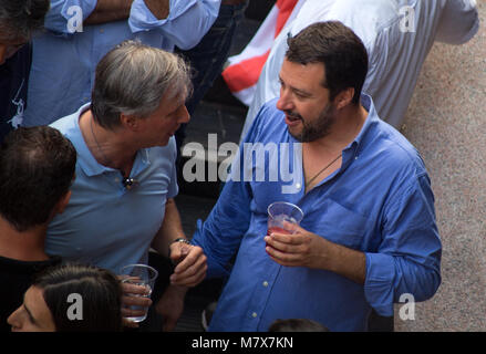 Genova (Genova), Italia, 23 giugno 2017 - Matteo Salvini, il segretario della Lega Nord partito durante la campagna elettorale per il sindaco di Genova Foto Stock