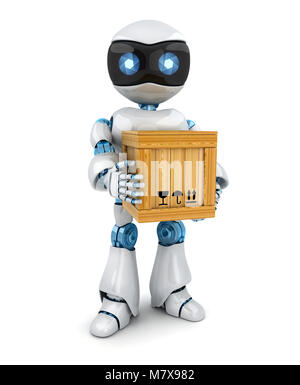 Robot bianco portalettere e casella postale. 3d illustrazione Foto Stock
