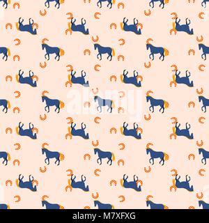 Cavallo e il ferro di cavallo seamless peach color vector pattern. Illustrazione Vettoriale