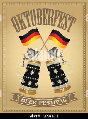 Oktoberfest poster con due birra tedesca stein Illustrazione Vettoriale