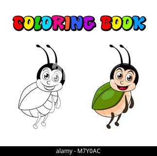 Beetle cartoon Coloring Book isolati su sfondo bianco Illustrazione Vettoriale