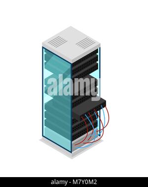Computer server rack vista isometrica Icone 3D Illustrazione Vettoriale