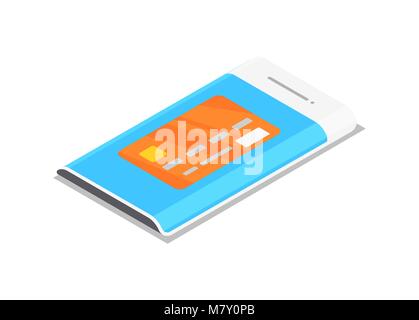 Smartphone con carta di credito isometrica Icone 3D Illustrazione Vettoriale