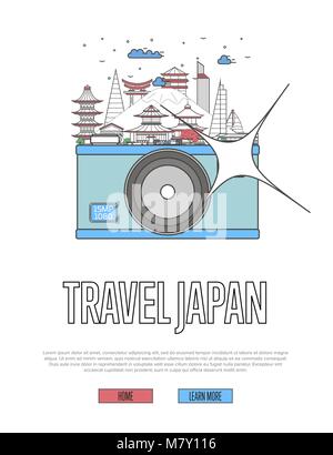 Il viaggio in Giappone il poster con la fotocamera Illustrazione Vettoriale