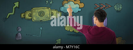 Immagine composita di imprenditore toccando invisibile schermo immaginario Foto Stock