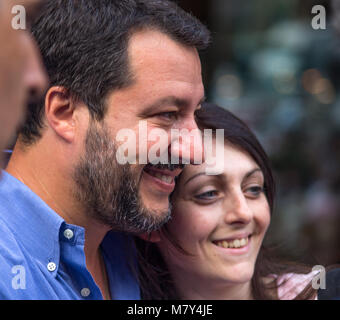 Genova (Genova), Italia, 23 giugno 2017 - Matteo Salvini, il segretario della Lega Nord partito durante la campagna elettorale per il sindaco di Genova Foto Stock