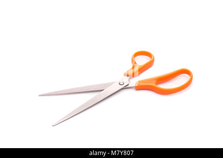 Nuovo colore arancione in acciaio inox forbice. Studio shot isolato su sfondo bianco
