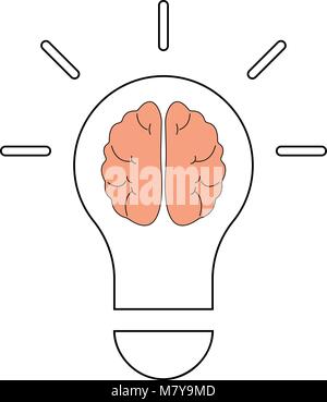 La lampadina della spia e cervello icona linea, vettore di contorno Illustrazione Vettoriale