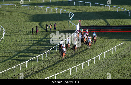 Guide e piloti a livello nazionale in materia di caccia Challenge Cup piloti amatoriali' novizi' Chase campione durante il giorno del 2018 Cheltenham Festival a Cheltenham Racecourse. Foto Stock