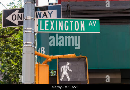 Green Lexington Avenue Street Sign in Manhattan , New York City ,NY ,USA Foto Stock
