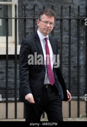 Il procuratore generale Jeremy Wright QC lascia 10 Downing Street, Londra, a seguito di un Consiglio di Sicurezza Nazionale (NSC) dove i ministri sono stati informati sulle ultime intelligenza sul nervo attacco agente su una spy russo Sergei Skripal e sua figlia in Salisbury. Foto Stock