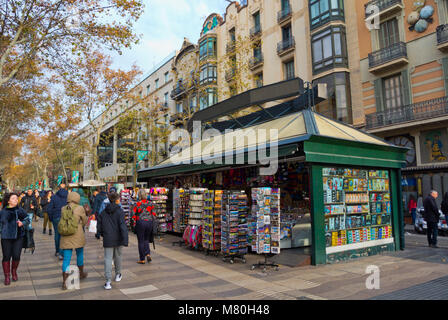 La Rambla, Las Ramblas, passeggiate, in inverno, Barcellona, in Catalogna, Spagna Foto Stock