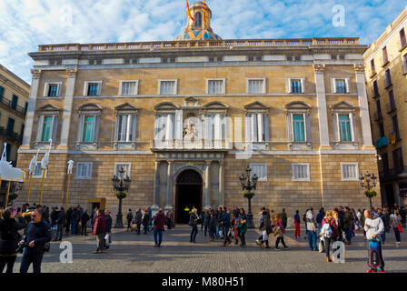 Town Hall, Placa de Sant Jaume, Barri Gotic, Barcellona, in Catalogna, Spagna Foto Stock