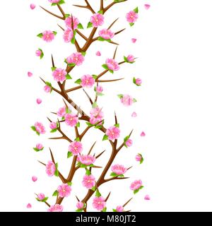 La molla seamless pattern con rami di alberi e di fiori di sakura. Illustrazione stagionali Illustrazione Vettoriale