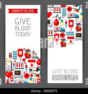 Striscioni con la donazione di sangue le voci. Assistenza medica e sanitaria di oggetti Illustrazione Vettoriale