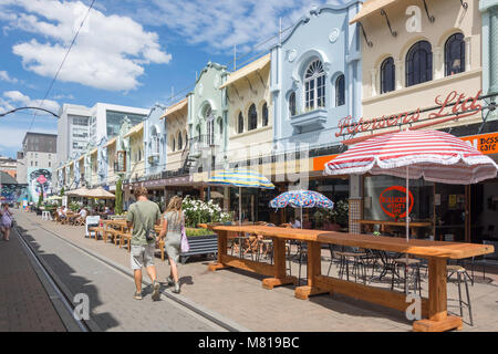 La missione spagnola architettura in stile, Nuovo Regent Street, Christchurch, Canterbury, Nuova Zelanda Foto Stock