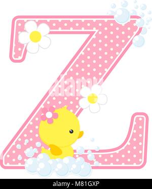 Z iniziale con bolle e carino rubber duck isolato su bianco. può essere utilizzato per la bambina nascita annunci, decorazione di vivaio, tema di partito o di nascita Illustrazione Vettoriale