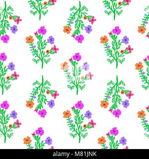 Luminose disegnati a mano Fiori su fondo bianco. Floral pattern senza giunture Illustrazione Vettoriale
