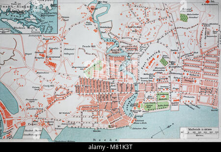 Mappa della città a partire dall'anno 1892: Singapore, digitale migliorata la riproduzione di un originale stampa da l'anno 1895 Foto Stock