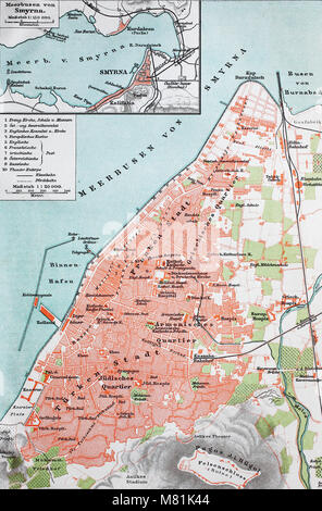 Mappa della città a partire dall'anno 1892: Smirne, ora Izmir, Turchia, digitale migliorata la riproduzione di un originale stampa da l'anno 1895 Foto Stock